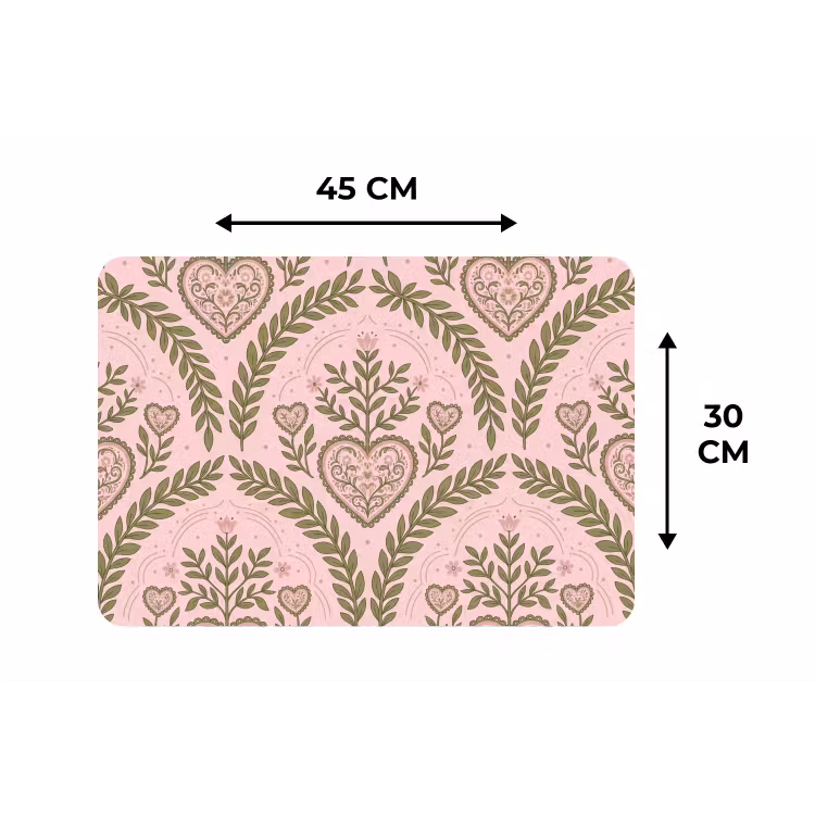 Patroon - Hart - Bloemen - Folkloristisch - Roze Placemat vinyl groot -specs