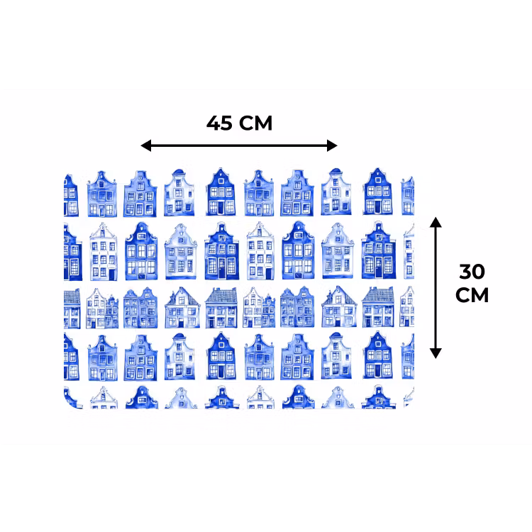 Patroon - Huizen - Blauw Placemat vinyl groot 368 -specs