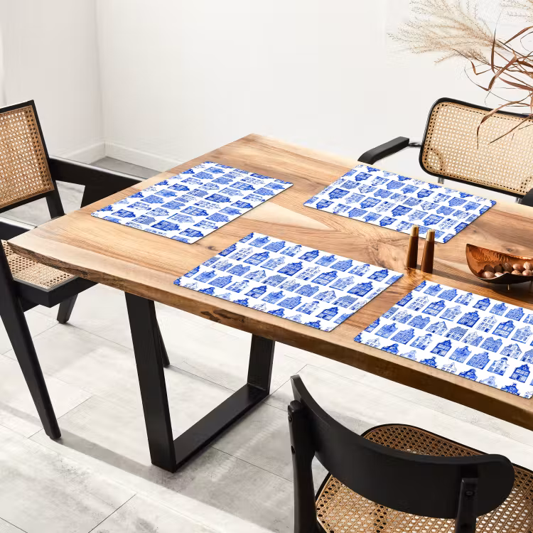 Patroon - Huizen - Blauw Placemat vinyl groot 368 -zzsfeer4_Kitchenyeah-website