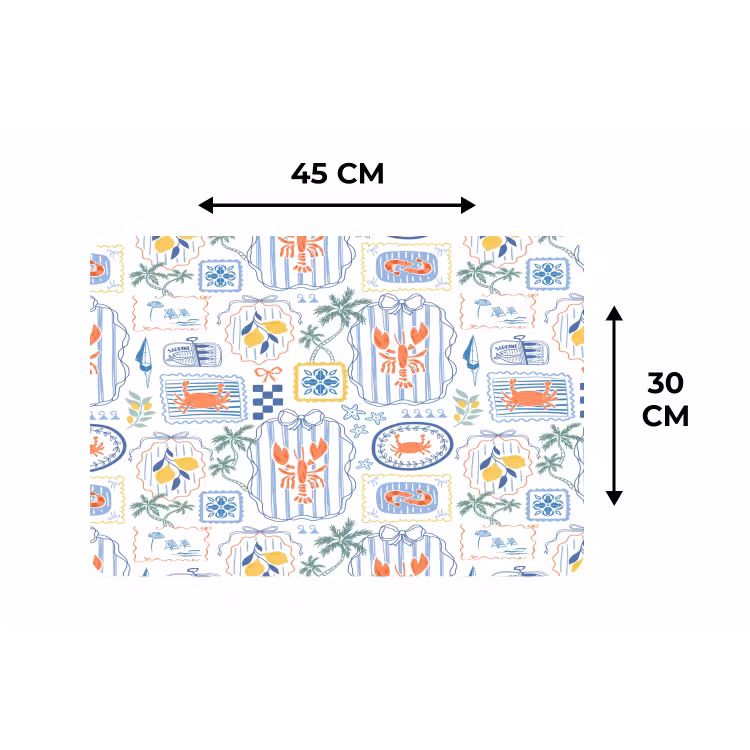 Zee - Sfeer -  Krab - Blauw Placemat vinyl groot 368 -specs