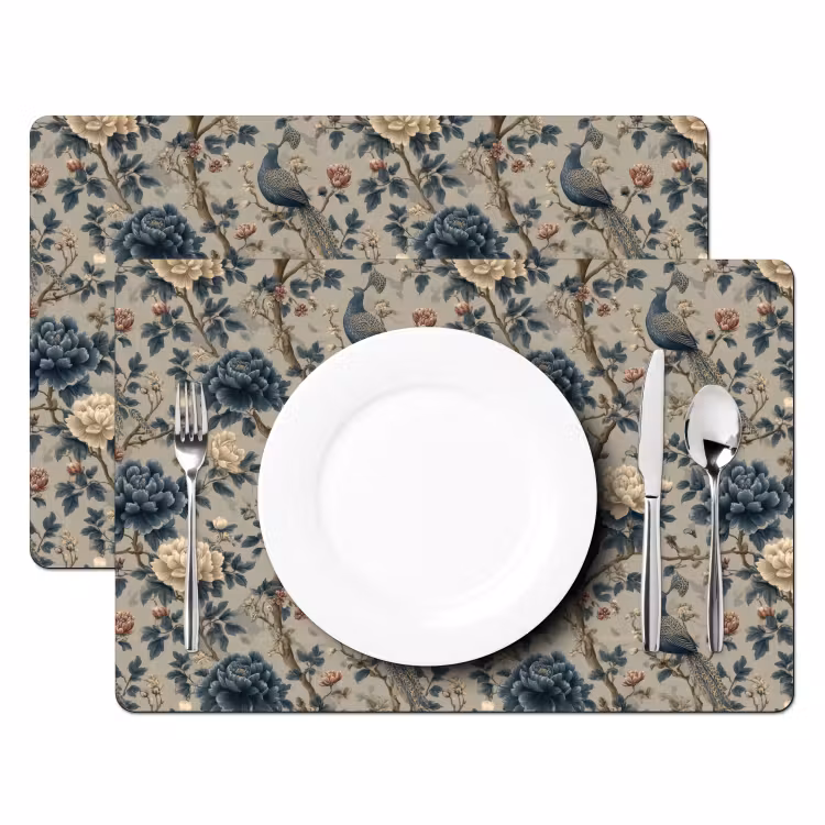 Pauw - Bloemen - Blauw Placemat vinyl groot 368 -zzsfeer2_Kitchenyeah-website
