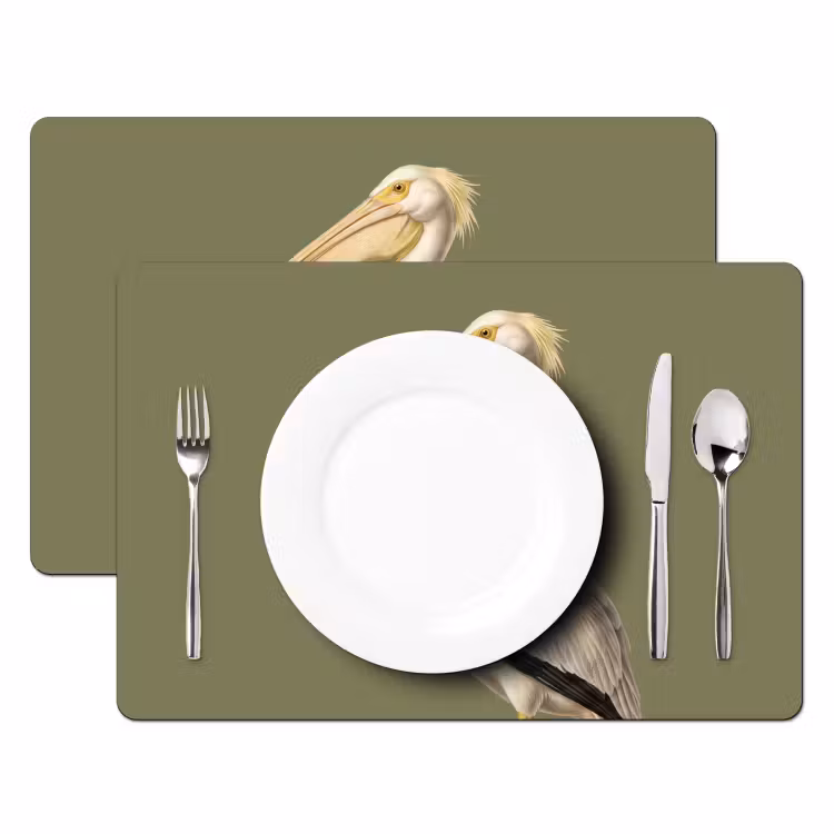 Pelikaan - Wit - Vogel - Klassiek - Natuur Placemat vinyl groot -zzsfeer2_Kitchenyeah-website