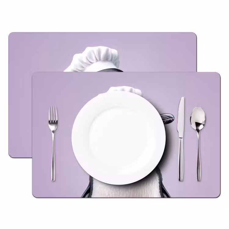 Pinguïn - Koksmuts - Lief - Paars Placemat vinyl groot -zzsfeer2_Kitchenyeah-website