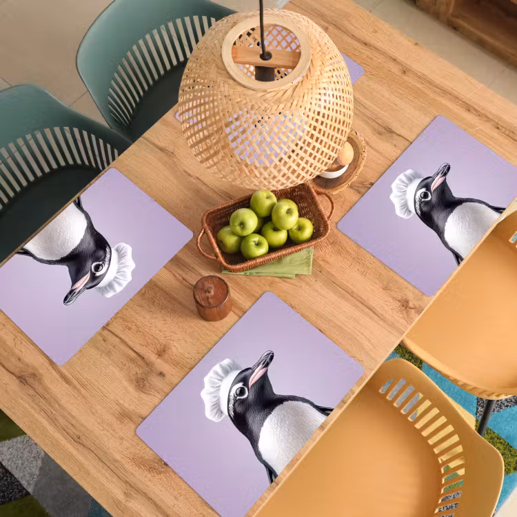 Pinguïn - Koksmuts - Lief - Paars Placemat vinyl groot -zzsfeer5_Kitchenyeah-website