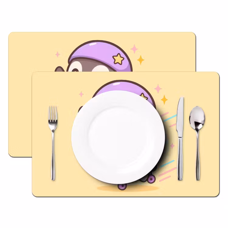 Pinguïn - Rolschaatsen - Geel - Energiek Placemat vinyl groot -zzsfeer2_Kitchenyeah-website