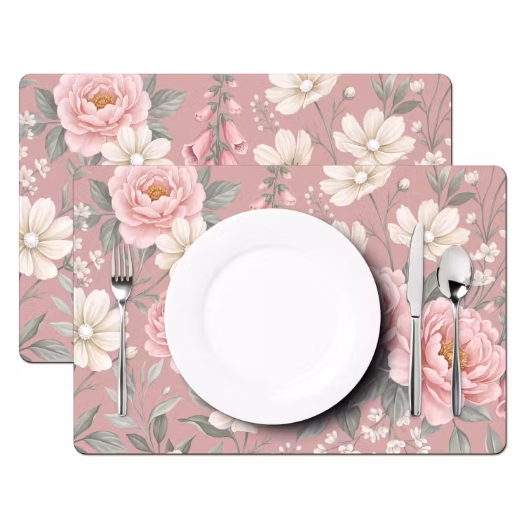 Pioenrozen - Vingerhoedskruid - Pink Placemat vinyl groot -zzsfeer2_Kitchenyeah-website