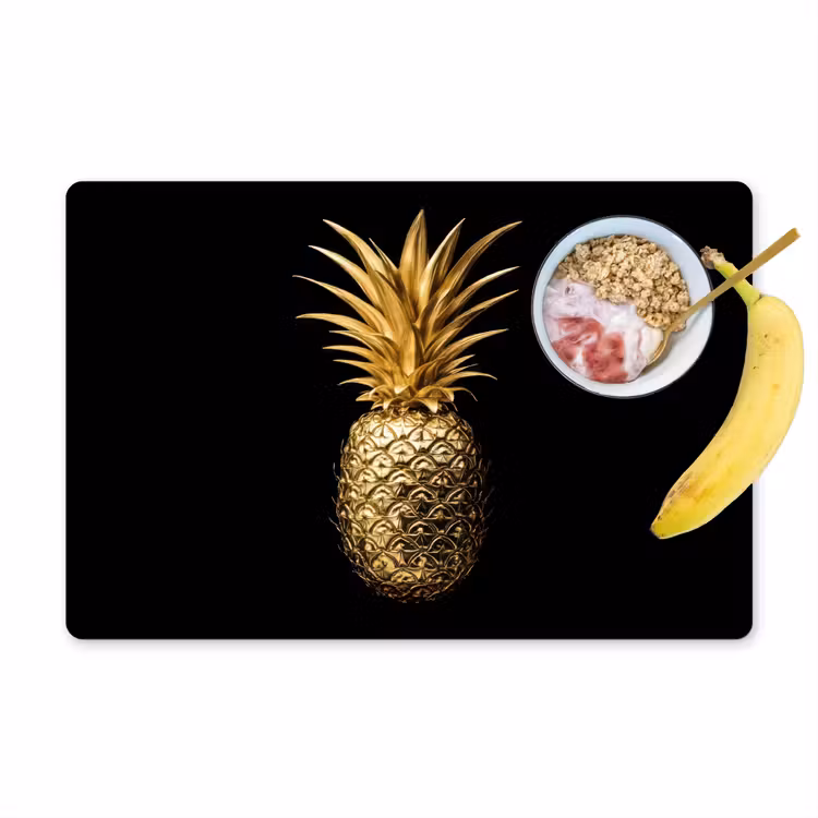Ananas - Zwart - Goud - Luxe Placemat vinyl groot -zzzproduct_Kitchenyeah-website