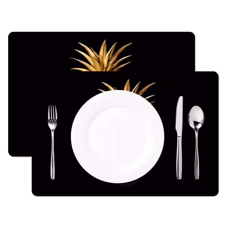 Ananas - Zwart - Goud - Luxe Placemat vinyl groot -zzsfeer2_Kitchenyeah-website