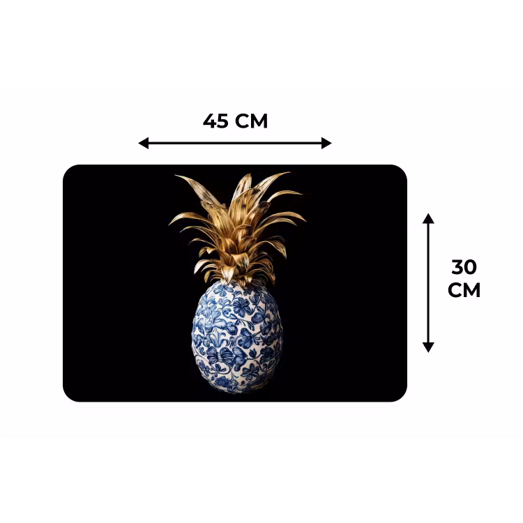 Ananas - Bloemen patroon - Goud - Delftsblauw Placemat vinyl groot -specs