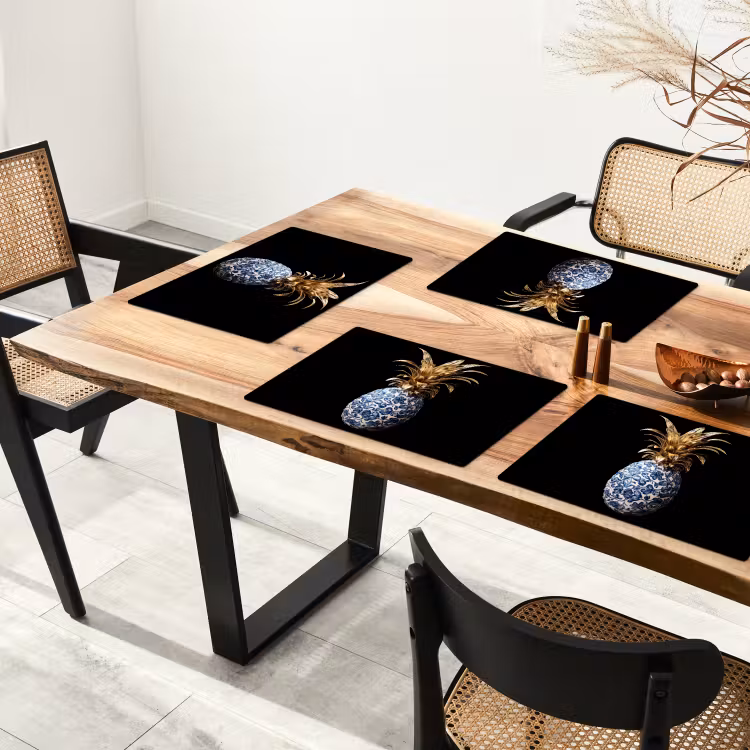 Ananas - Bloemen patroon - Goud - Delftsblauw Placemat vinyl groot -zzsfeer4_Kitchenyeah-website