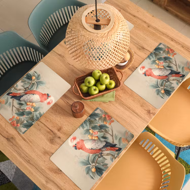 Roze kuifkaketoe - Tak met vruchten - Bladeren Placemat vinyl groot -zzsfeer5_Kitchenyeah-website