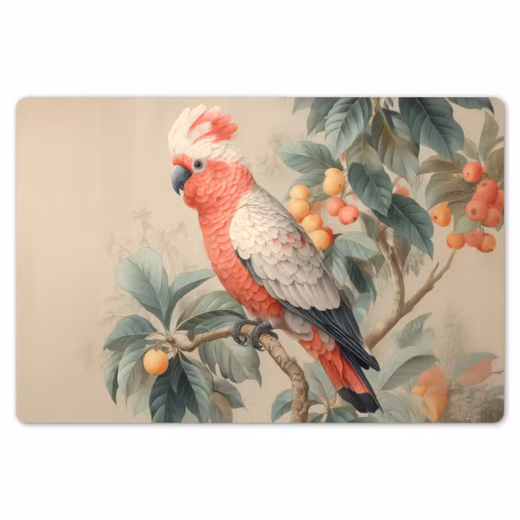 Roze kuifkaketoe - Tak met vruchten - Bladeren Placemat vinyl groot -zzsfeer1_Kitchenyeah-website
