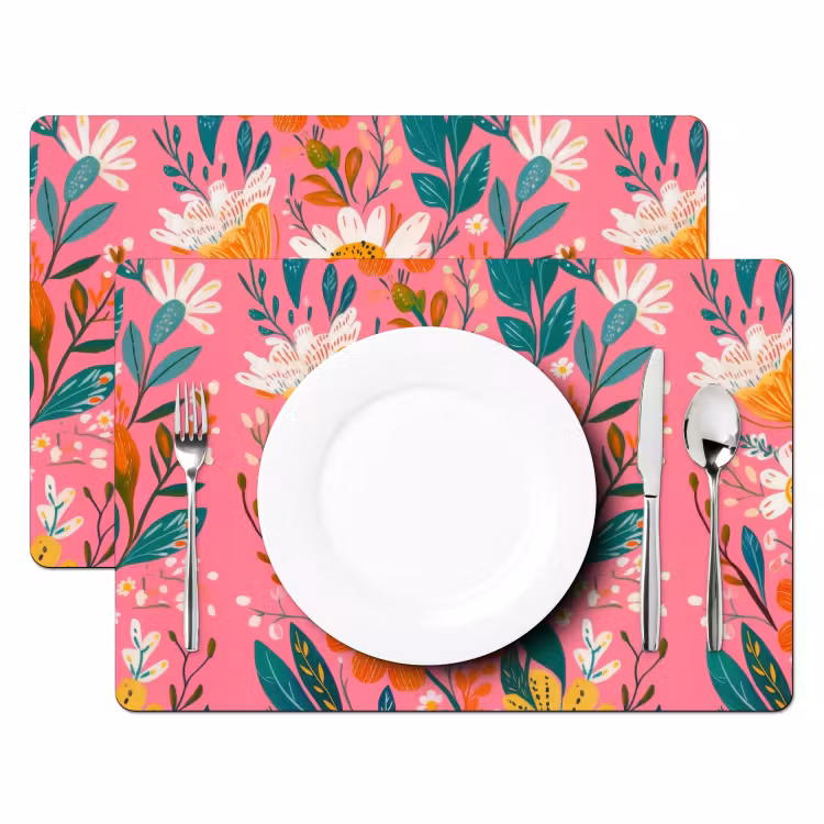 Roze - Bloemen - Wit - Oranje Placemat vinyl groot -zzsfeer2_Kitchenyeah-website
