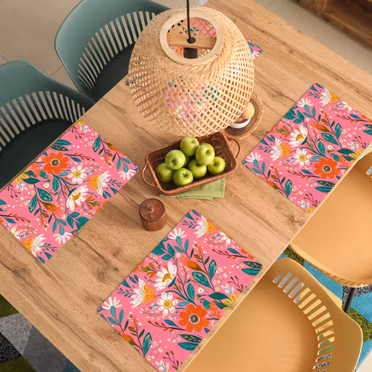 Roze - Bloemen - Wit - Oranje Placemat vinyl groot -zzsfeer5_Kitchenyeah-website