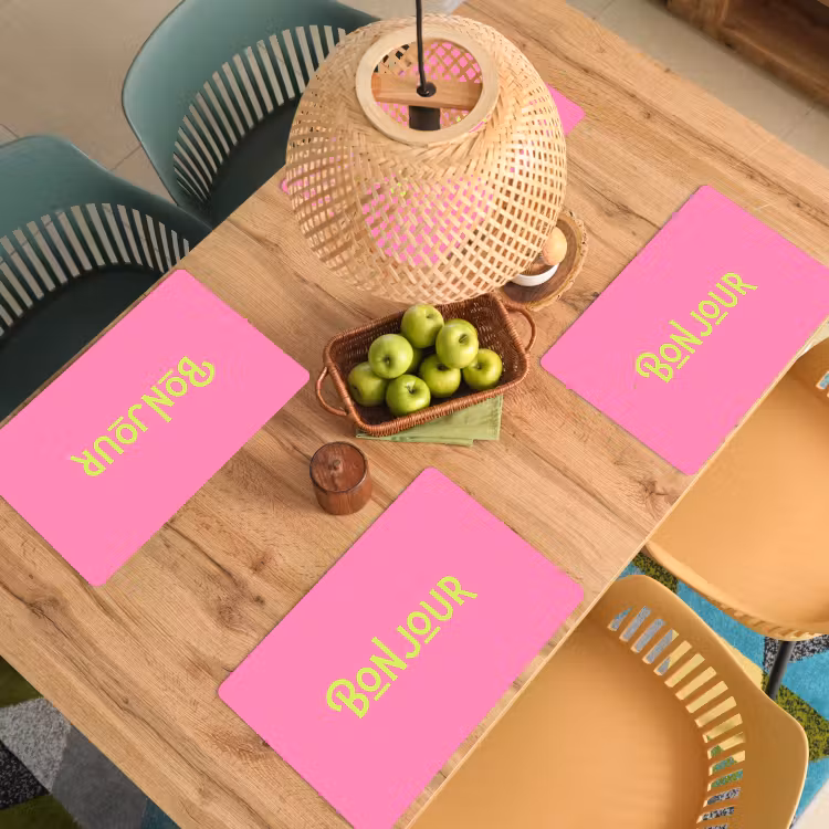 Roze - Groene Bonjour - art-deco Placemat vinyl groot -zzsfeer5_Kitchenyeah-website
