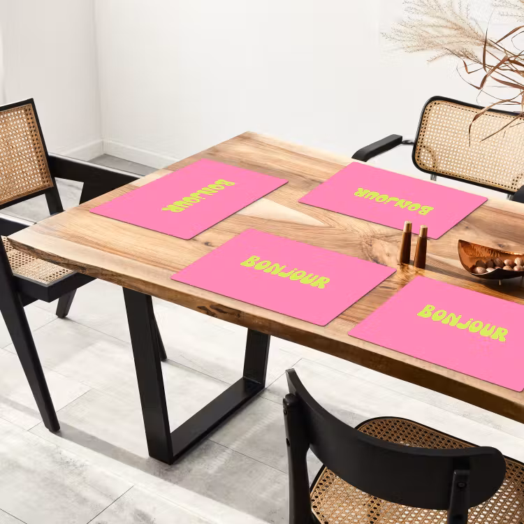 Roze - Groene bonjour - Organisch Placemat vinyl groot -zzsfeer4_Kitchenyeah-website