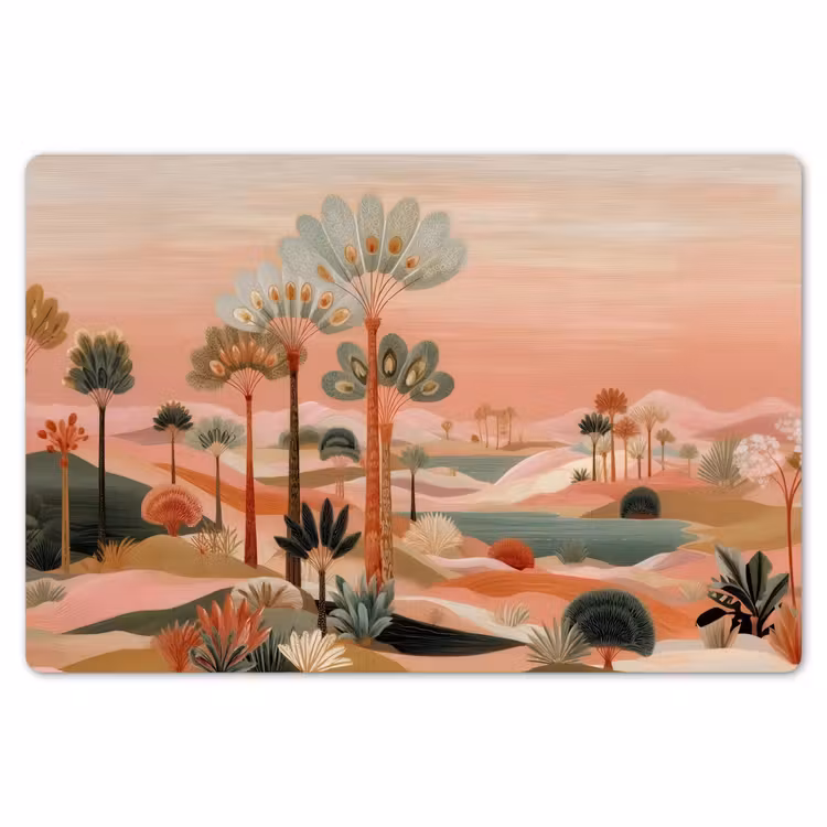 Roze landschap - Palmen - Water Placemat vinyl groot -zzsfeer1_Kitchenyeah-website