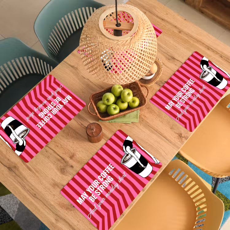 Roze - Strepen - Koffie - Maandag Placemat vinyl groot -zzsfeer5_Kitchenyeah-website