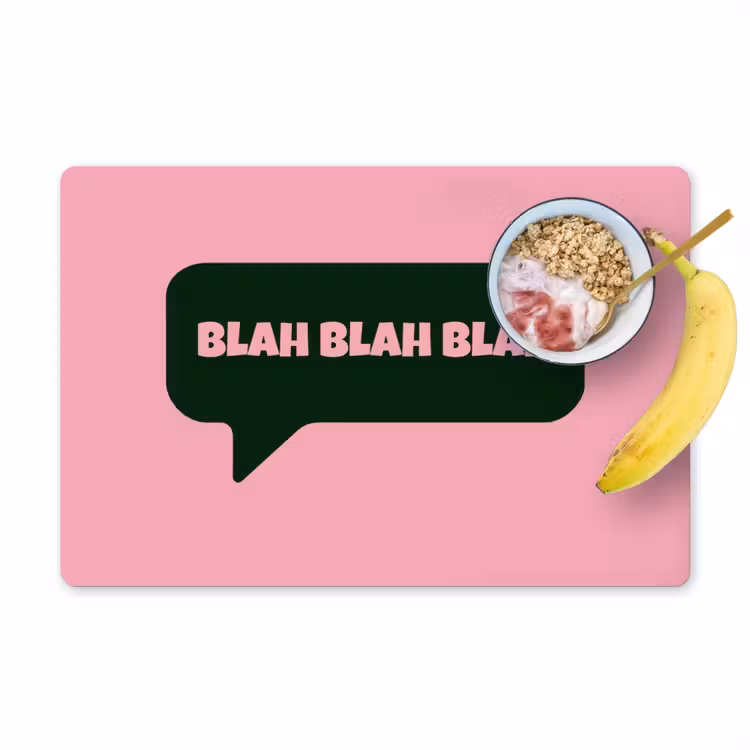 Roze - Tekstwolk - Groen - BLAH BLAH BLAH Placemat vinyl groot -zzzproduct_Kitchenyeah-website