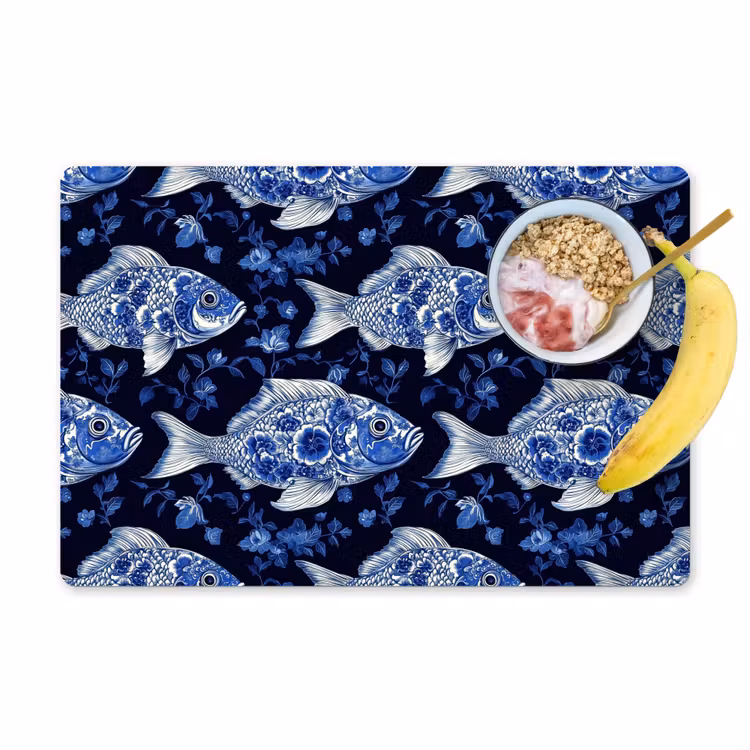 Vissen - Bloemen - Blauw Placemat vinyl groot 368 -zzzproduct_Kitchenyeah-website