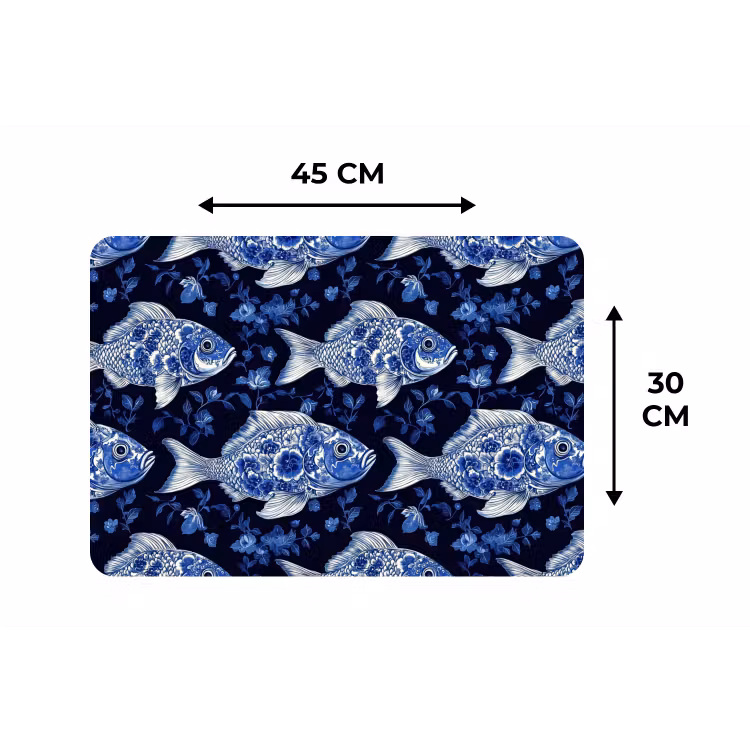 Vissen - Bloemen - Blauw Placemat vinyl groot 368 -specs