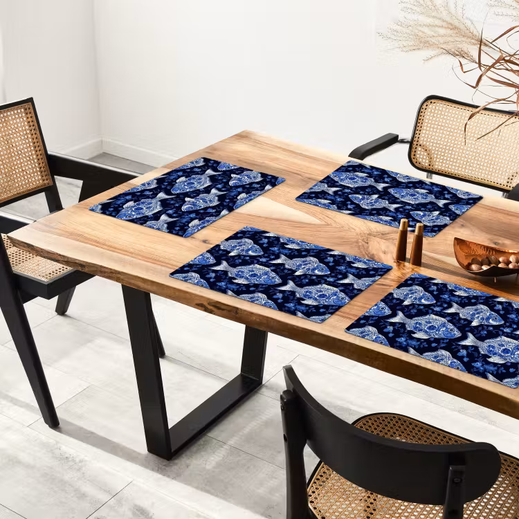 Vissen - Bloemen - Blauw Placemat vinyl groot 368 -zzsfeer4_Kitchenyeah-website