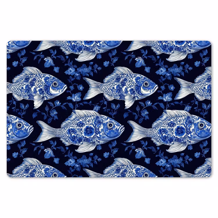 Vissen - Bloemen - Blauw Placemat vinyl groot 368 -zzsfeer1_Kitchenyeah-website