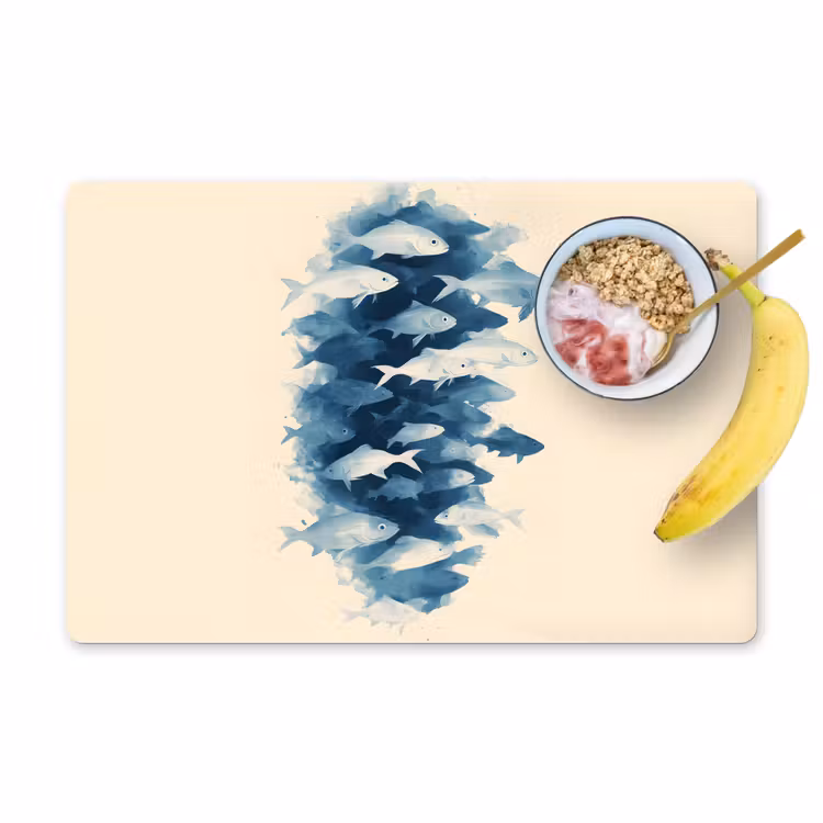 Vissen - Minimalistisch - Blauw Placemat vinyl groot -zzzproduct_Kitchenyeah-website