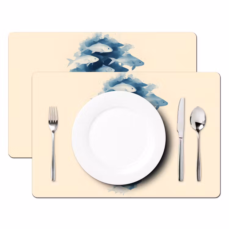 Vissen - Minimalistisch - Blauw Placemat vinyl groot -zzsfeer2_Kitchenyeah-website