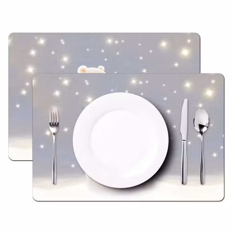 Ijsbeer - Sneeuw - Sterren - Blauw Placemat vinyl groot -zzsfeer2_Kitchenyeah-website