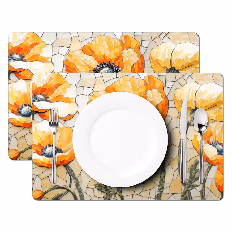 Klaprozen - Oranje - Mozaïek - Bladeren Placemat vinyl groot -zzsfeer2_Kitchenyeah-website