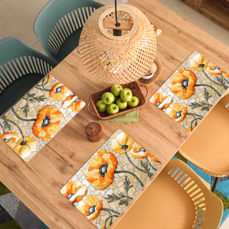 Klaprozen - Oranje - Mozaïek - Bladeren Placemat vinyl groot -zzsfeer5_Kitchenyeah-website