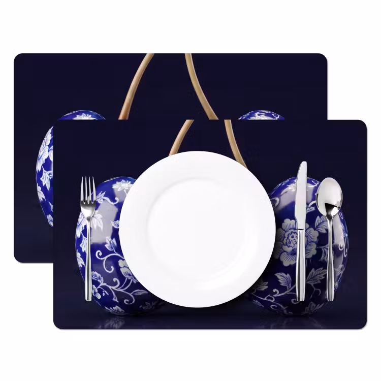 Porselein- Kersen - Delfts - Blauw Placemat vinyl groot -zzsfeer2_Kitchenyeah-website