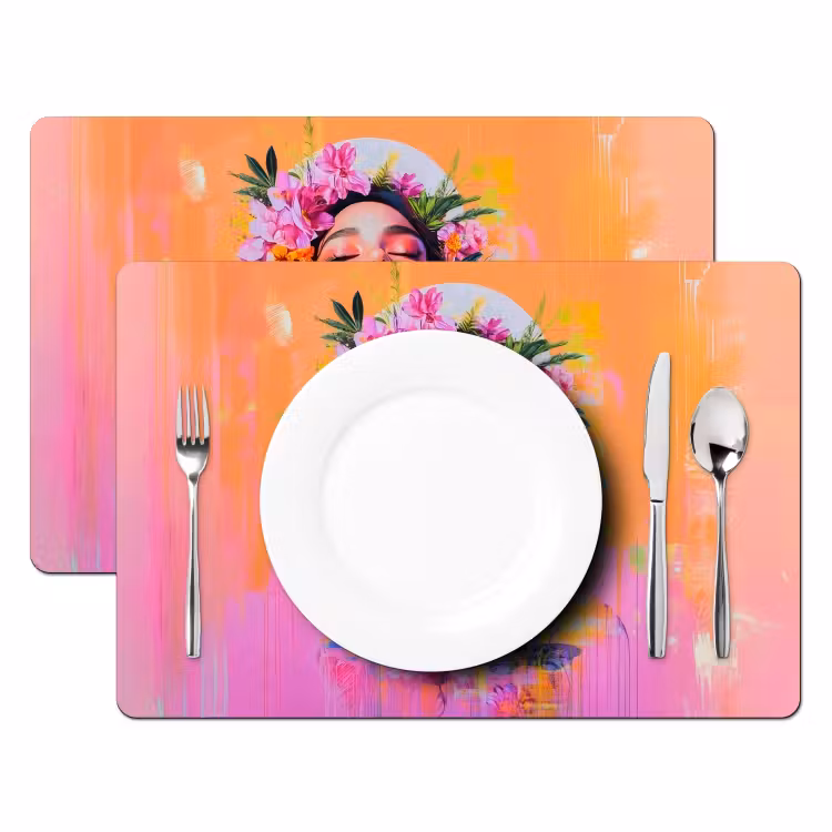 Portret - Bloemenkroon - Vrouw Placemat vinyl groot -zzsfeer2_Kitchenyeah-website