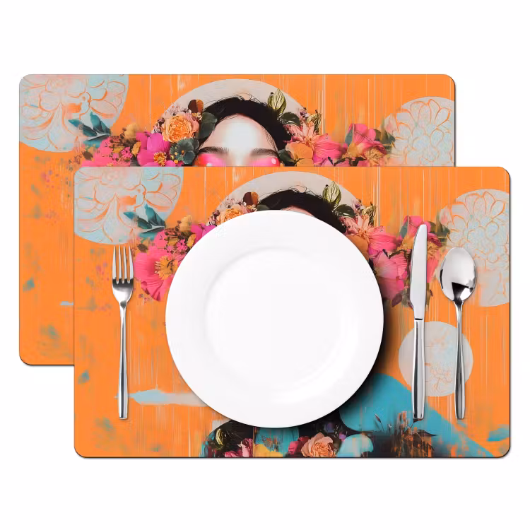 Portret - Vrouw - Abstract - Bloemen Placemat vinyl groot -zzsfeer2_Kitchenyeah-website