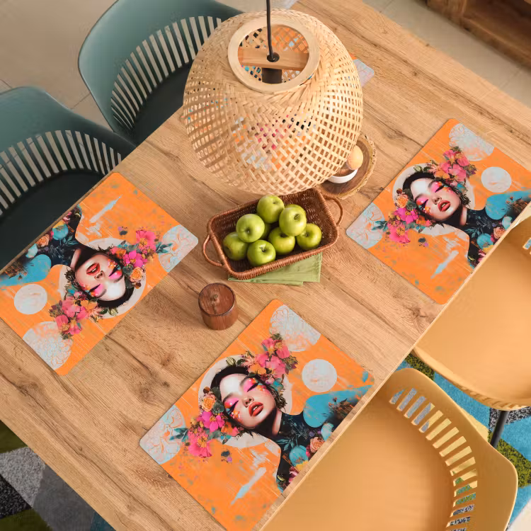 Portret - Vrouw - Abstract - Bloemen Placemat vinyl groot -zzsfeer5_Kitchenyeah-website