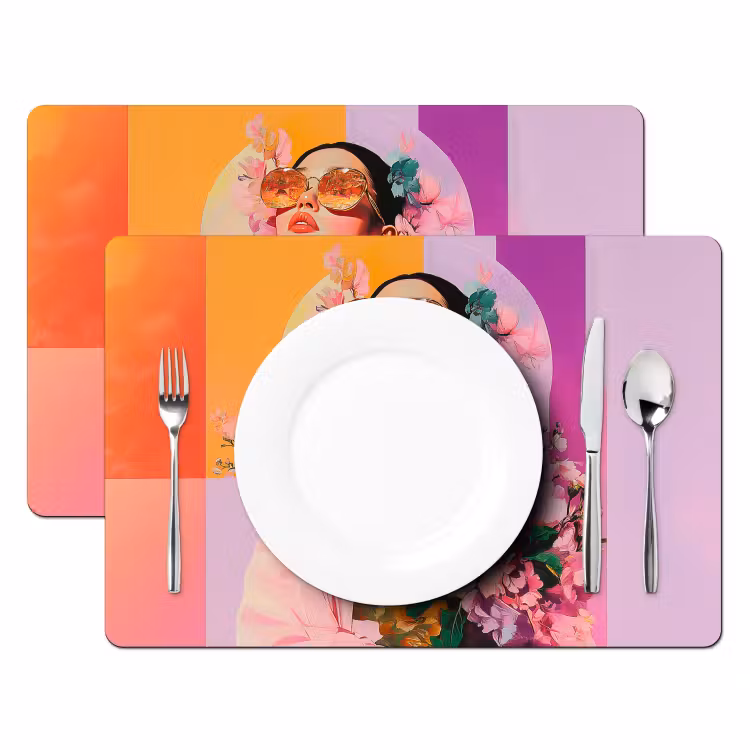 Portret - Vrouw - Abstract - Bloemen Placemat vinyl groot -zzsfeer2_Kitchenyeah-website
