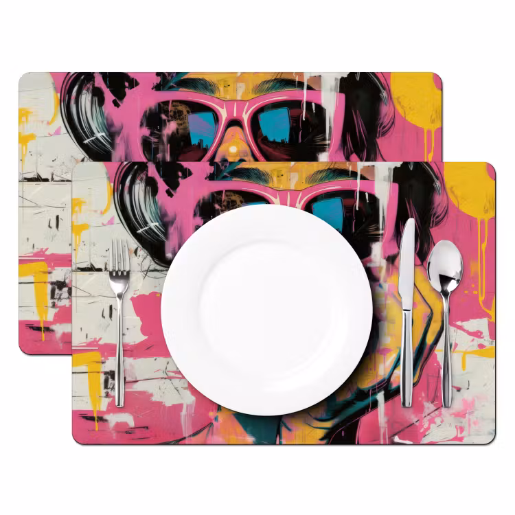 Portret - Vrouw - Abstract - Zonnebril Placemat vinyl groot -zzsfeer2_Kitchenyeah-website