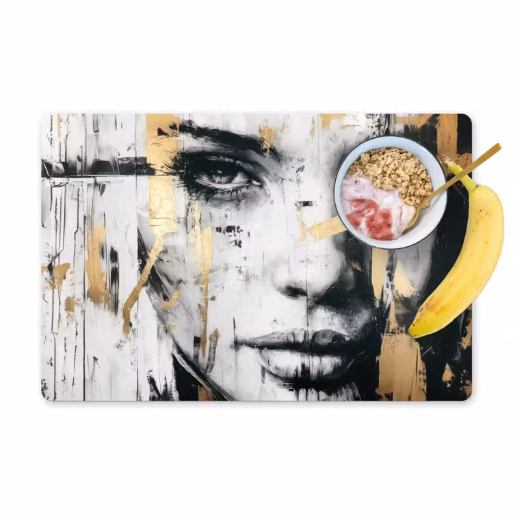 Portret - Vrouw - Penseelstreken - Goud Placemat vinyl groot -zzzproduct_Kitchenyeah-website