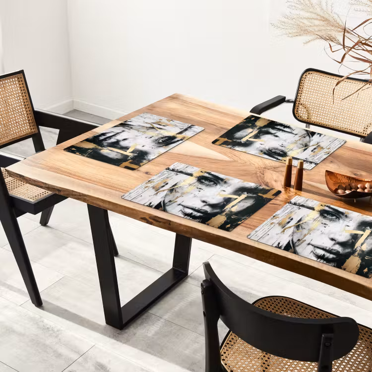Portret - Vrouw - Penseelstreken - Goud Placemat vinyl groot -zzsfeer4_Kitchenyeah-website