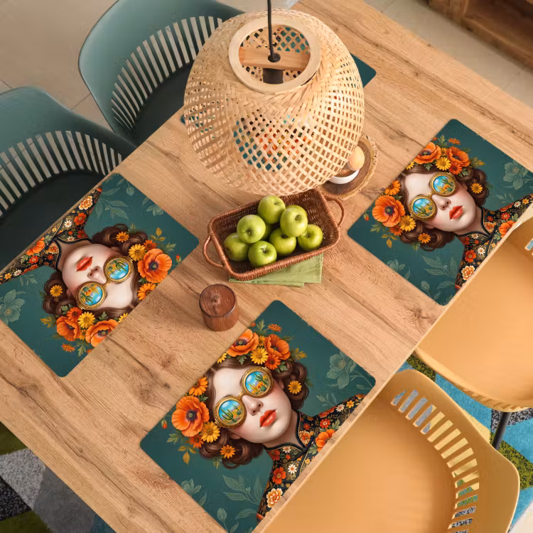 Portret - Vrouw - Kleurrijk - Expressief Placemat vinyl groot -zzsfeer5_Kitchenyeah-website