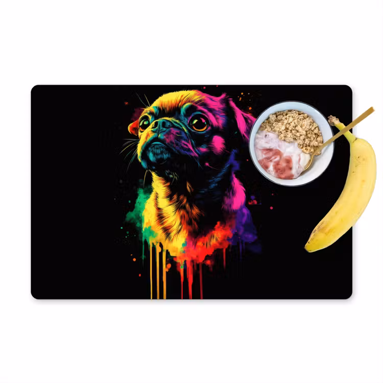 Puck - Hond - Verf - Kleuren Placemat vinyl groot -zzzproduct_Kitchenyeah-website
