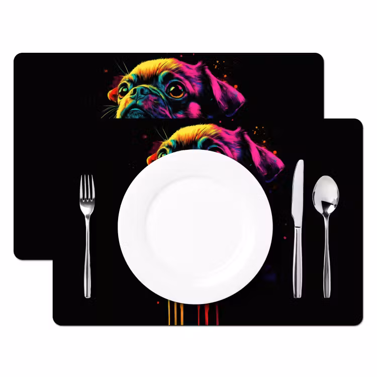 Puck - Hond - Verf - Kleuren Placemat vinyl groot -zzsfeer2_Kitchenyeah-website