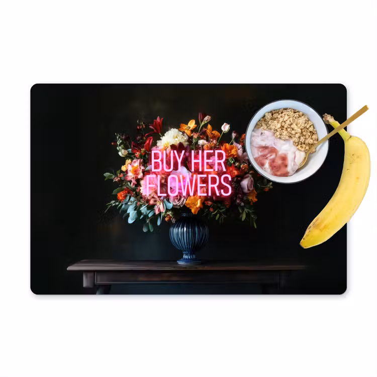 Quote - Bloemen - Vaas - Neon Placemat vinyl groot -zzzproduct_Kitchenyeah-website