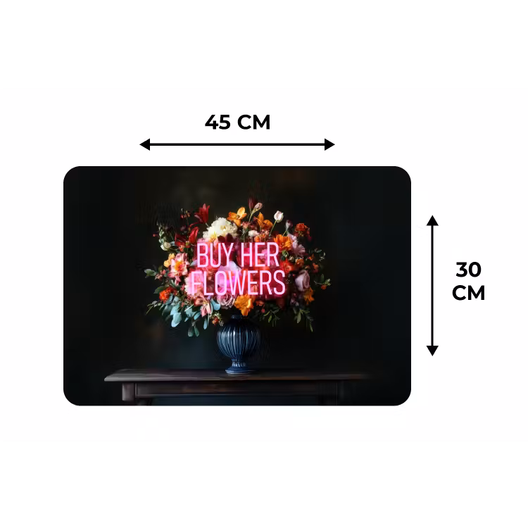 Quote - Bloemen - Vaas - Neon Placemat vinyl groot -specs