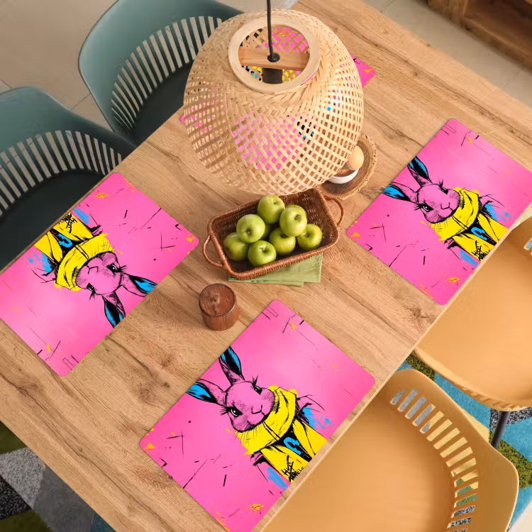 Konijn - Felroze - Sjaal - Abstract Placemat vinyl groot -zzsfeer5_Kitchenyeah-website