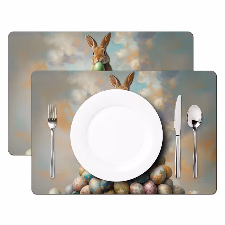 Konijn - Eieren - Kleurrijk Placemat vinyl groot -zzsfeer2_Kitchenyeah-website