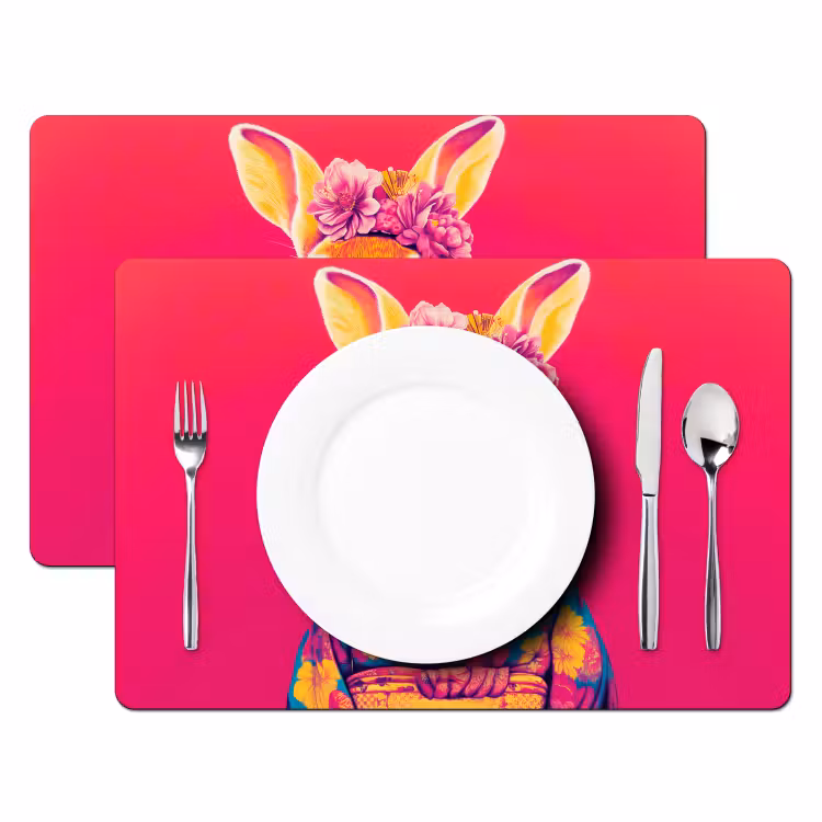 Konijn - Bloemen - Kleurrijk - Kimono Placemat vinyl groot -zzsfeer2_Kitchenyeah-website