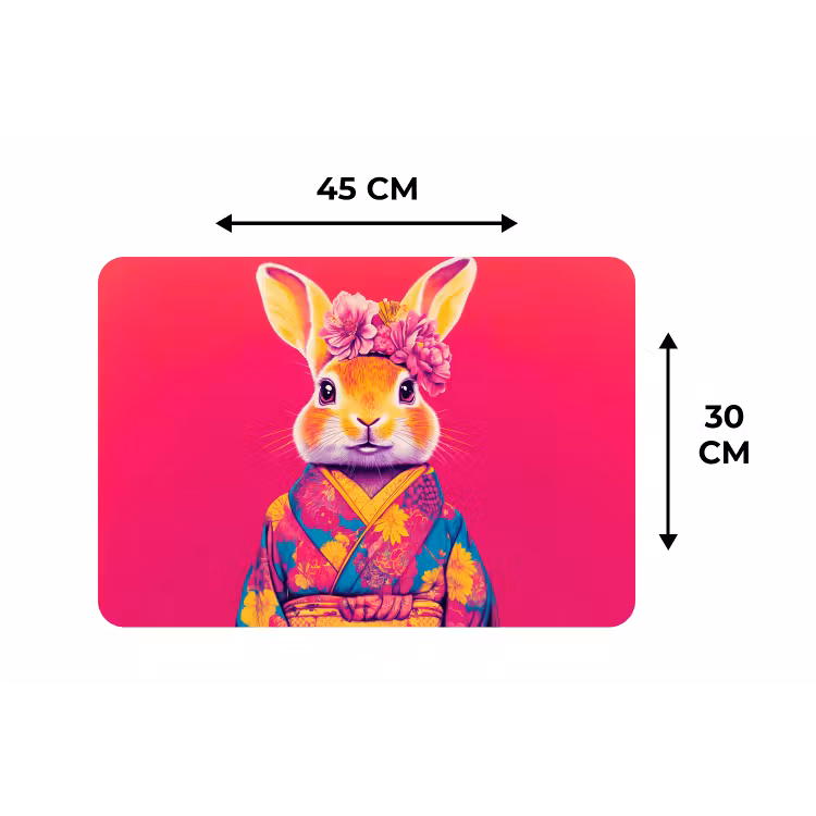 Konijn - Bloemen - Kleurrijk - Kimono Placemat vinyl groot -specs