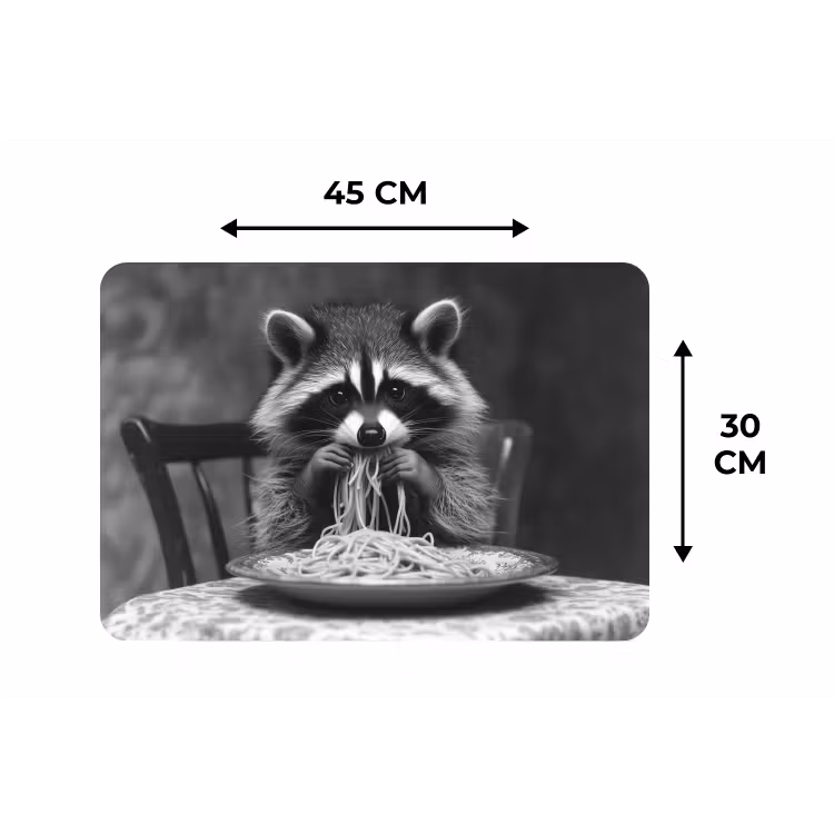 Wasbeer - Cute - Pasta - Tafelkleed - Zwart - Wit Placemat vinyl groot -specs